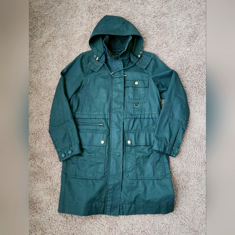 J Crew Utility all purpose  jacket. Hooded. Green. Sz Medium